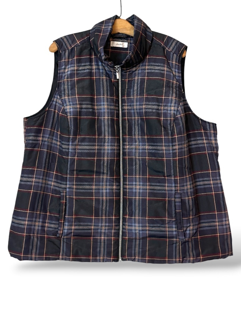 CJ Banks Plaid‎ Zip Up Vest in Blue, Gray, Red and Tan webs size 2x (G84) - Picture 2 of 7
